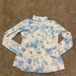 Rhoback Q Zip Performance pullover S tie dye blue white gold pickleball coastal